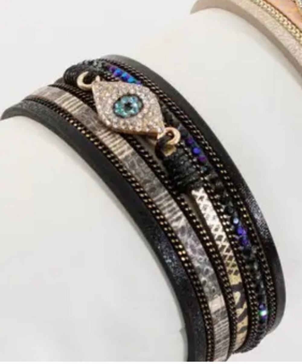 SAACHI Evil Eye Leather Metallic Bracelet NWT